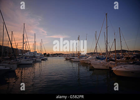 Sunset in Port of Ibiza, Balearic Islands, Spain Stock Photo