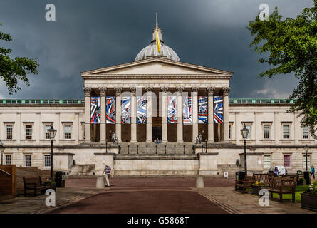 University College London - Main building -Wilkins Building / Chadwick building front facade, against a moody stormy sky London England UK Stock Photo