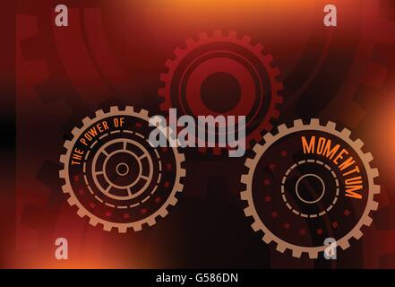 abstract gears with letters the power of momentum technical futuristic red and orange dark colors vector background Stock Vector