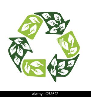 recycling sign with leaves symbol eco protection concept vector illustration Stock Vector