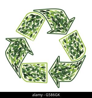 recycling symbol with green leaves ecology environment protection concept vector design isolated on white Stock Vector