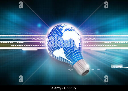 an electric light bulb with a world map Stock Photo