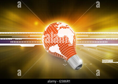 an electric light bulb with a world map Stock Photo