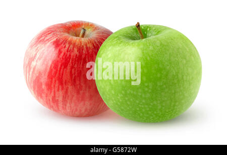 Double apples isolated. Red and green apple fruits isolated on white background with clipping path Stock Photo