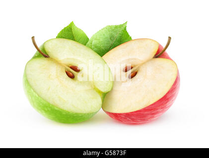 Two isolated apples. Red and green apple halves isolated on white with clipping path Stock Photo