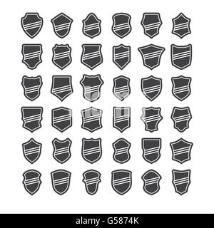 set of heraldic black shields with white stripes vector icon illustration Stock Vector