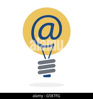 Symbol at in lightbulb as new idea sharing via e-mail concept vector design Stock Vector