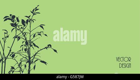 Plant dark silhouette on light green background with copy-space for text horizontal vector design Stock Vector