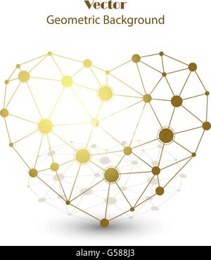 Gold vector heart made of connected points. Stock Vector