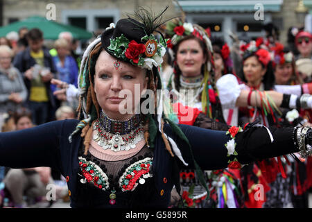 Members of 400 Roses dance troop dancing in St George's Square, Hebden ...