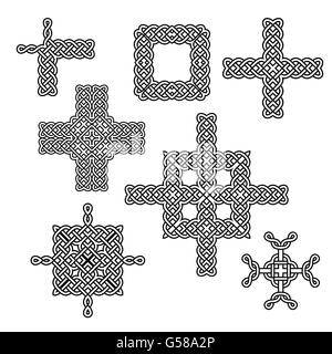 celtic knot elements borders and crosses vector set Stock Vector