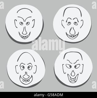 expressive ugly funny men face set hand drawn joke vector illustration Stock Vector