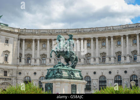 Equestrian statue of Prince Eugene of Savoy (Prinz Eugen von Savoyen) in front of Hofburg palace, Heldenplatz, Vienna, Austria Stock Photo