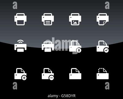Printer icons on black background. Stock Vector