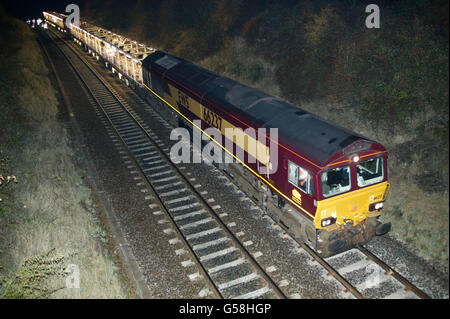 Cable laying train at Fenny Compton during the re signalling of the Cherwell Valley line. Stock Photo