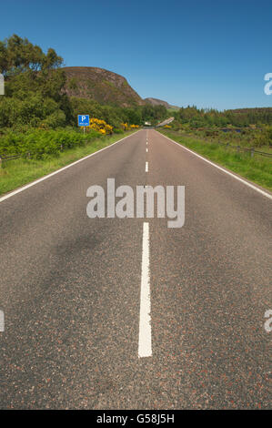 Empty road near Golspie in Sutherland, Scotland - this road is part of the North Coast 500 Route. Stock Photo