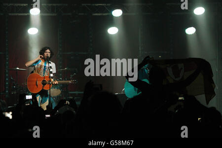 Snow Patrol lead singer Gary Lightbody performs as the band kick off their festival tour with a gig for Republic of Ireland football fans Gdansk Poland on the eve of their Euro2012 game against Spain. Stock Photo