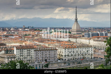 View of Turin city center with landmark of Mole Antonelliana-Turin,Italy,Europe Stock Photo