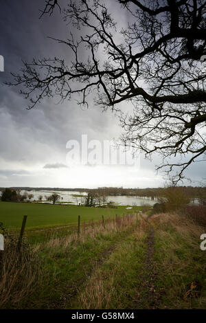 Flooded river valley in Norfolk, UK Stock Photo