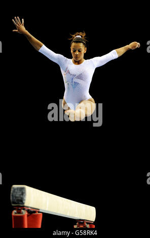 Notts Gymnastics club's Rebecca Downie on the beam during the Men's and Women's Artistic Gymnastics British Championships at the Echo Arena, Liverpool. Stock Photo