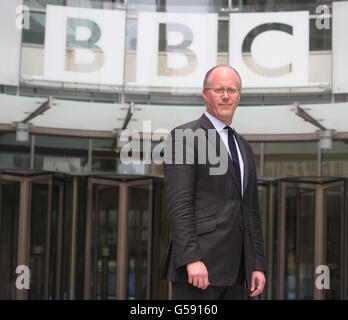 New Director General of the BBC George Entwistle poses for media outside new Broadcasting House in Central London. Stock Photo