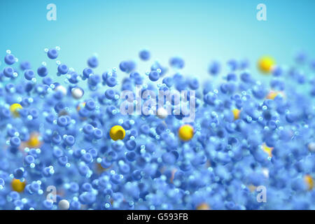Water (in blue) is a chemical compound containing oxygen and hydrogen atoms. Other compounds (in yellow) are salts or minerals Stock Photo