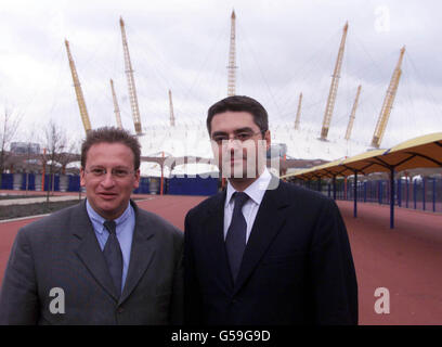 Former Millennium Dome boss Pierre-Yves Gerbeau (left) and James Palumbo from the Ministry of Sound. Mr Gerbeau put his bid to take over the ill-fated attraction on a formal footing by registering a new company. *...He made it clear that his consortium, to be called The New Dome Partners, was only interested in the Dome itself and NOT in surrounding land on the Greenwich peninsula in south London. He is joining with James Palumbo, the boss of London nightclub group Ministry of Sound, in his bid for the Dome. Stock Photo