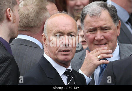 Former Northern Ireland manager Sammy McIlroy attends the funeral of former Northern Ireland and Queens Park Rangers player Alan McDonald at Ballygowan Presbyterian Church. Stock Photo