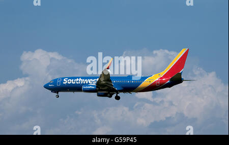 Southwest Airlines jet airplane landing at Baltimore BWI Airport Stock Photo