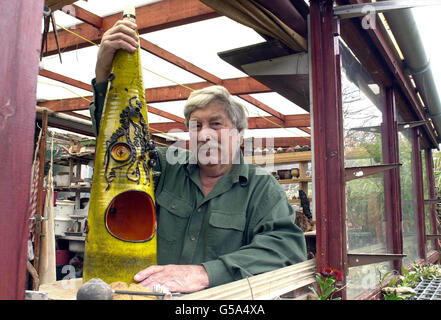 Guy Sydenham, 84, is re-united with a rare and unusual Poole Pottery lampbase which he designed almost 30 years ago at his studio in Portland Bill, Dorset. *...The lamp base is expected to fetch in excess of 4,000 when it is offered during the Applied Arts sale at Sotheby's South in Billinghurst, West Sussex. Stock Photo