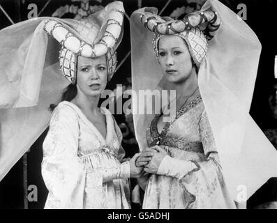 Actors Angharad Rees, left, who plays Celia, and Helen Mirren, who plays Rosalind in Shakespeare's As You Like It. The play will be shown on BBC2 as part of BBC TV's six year project to record all the plays of Shakespeare. Stock Photo