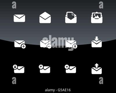 Email icons on black background. Stock Vector