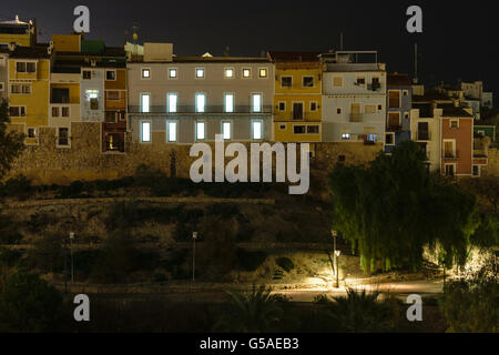 Skyline of Villajoyosa at night, Spain Stock Photo