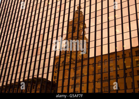 Old State House Reflected in Gold Building in Hartford, CT Stock Photo