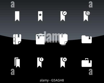 Bookmark, tag, favorite icons on black background. Stock Vector