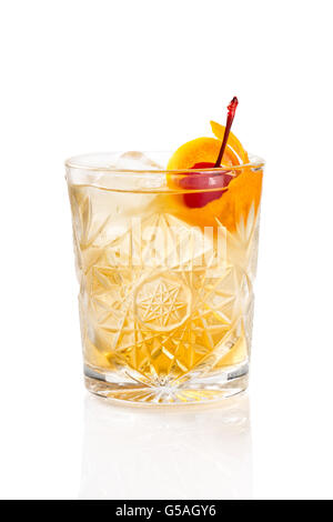 Classic Old Fashioned Cocktail isolated on white background. Stock Photo