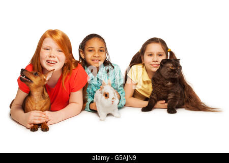 Happy friends and their pets Stock Photo