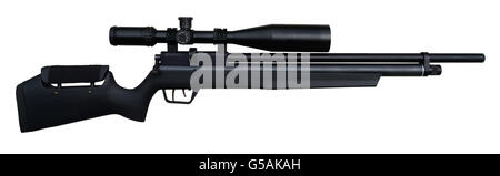 Black precision airgun with scope isolated on white. Stock Photo