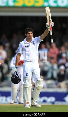 Cricket - 2012 Investec Test Series - First Test - England v South Africa - Day One - The Kia Oval. England's Alastair Cook celebrates scoring a century Stock Photo