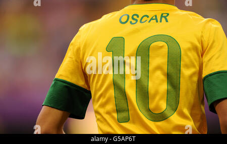 London Olympic Games - Pre-Games competitions - Thurs. Brazil's Oscar during the Brazil v Egypt, Mens Football, First Round, Group C match at the Millennium Stadium, Cardiff. Stock Photo