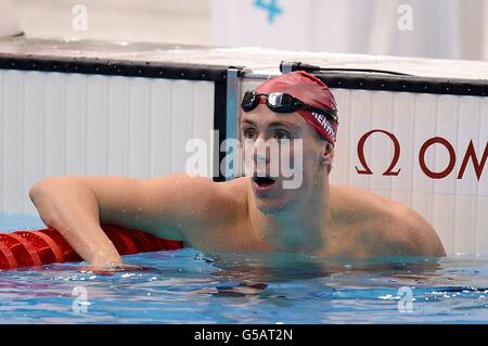 Great Britain's Robbie Renwick after finshing third in his Men's 200m Freestyle Semifinal 1 at the Aquatics Centre, London, on the second day of the London 2012 Olympics. Stock Photo