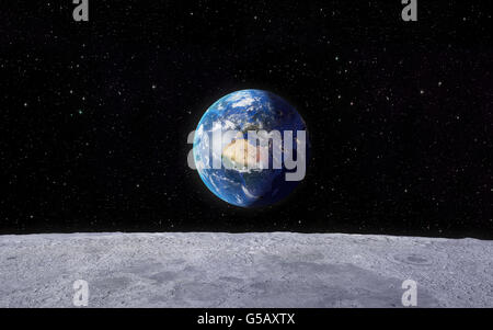 Earth and surface of the Moon. Stock Photo