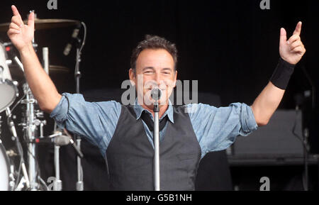 Bruce Springsteen performs at the Hard Rock Calling music festival in Hyde Park, London. Stock Photo