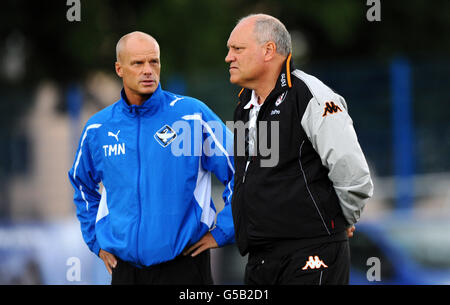 Soccer - Pre Season Friendly - HB Koge v Fulham - Stadion der Freundschaft. Fulham Manager Martin Jol (right) and Koge manager Tommy Moller Nielsen Stock Photo