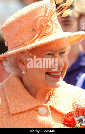 Queen Elizabeth II arrives for her visit to Gateshead International Stadium as part of her Diamond Jubilee visit to the North East. Stock Photo