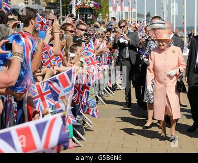 Queen Elizabeth II meets locals during her Diamond Jubilee visit to the Isle of Wight.