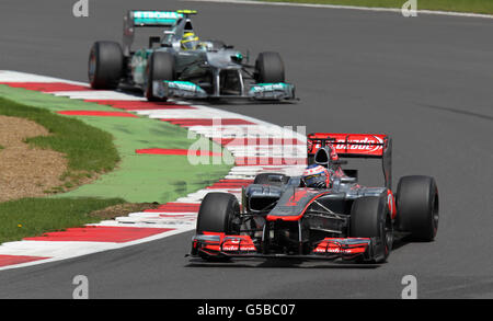 British McLaren driver Jenson Button steers his car during the second ...