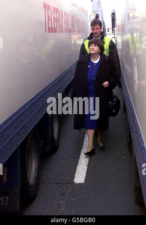 Shadow home secretary Ann Widdecombe watches as trucks are searched at Calais Port, as she attempts to highlight the asylum crisis on a visit to Calais, France. Widdecombe was also refused entry to the Red Cross holding centre for asylum seekers in Sangatte, Calais. * for asylum seekers heading for Britain. The Tory MP for Maidstone had planned to tour the Sangatte centre, just outside the French port, where thousands of immigrants have sought food and shelter before trying to enter the UK, mostly illegally.But after agreeing to the visit when approached several days ago the French Stock Photo