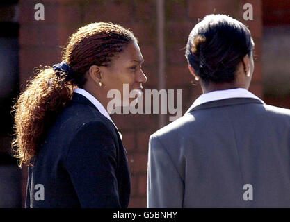 Athlete Ashia Hansen (left) arrives at Birmingham Crown Court, where she is to give evidence in the trial of her former boyfriend Chris Cotter. Mr Cotter, 29, is charged in relation to an alleged racial attack. He denies a charge of conspiring to pervert the course of justice. Stock Photo