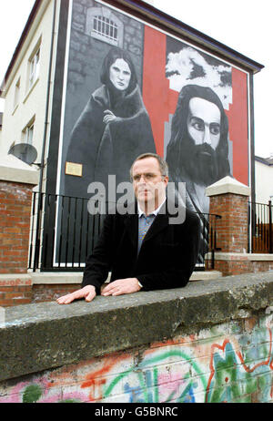 Former Irish republican hunger striker Raymond McCartney stands beside a mural of himself close to Free Derry Corner in the Bogside in Londonderry, Northern Ireland. * McCartney, who served a 17-year sentence for murder, refused food for 53 days during the first hunger strike in 1980. Stock Photo